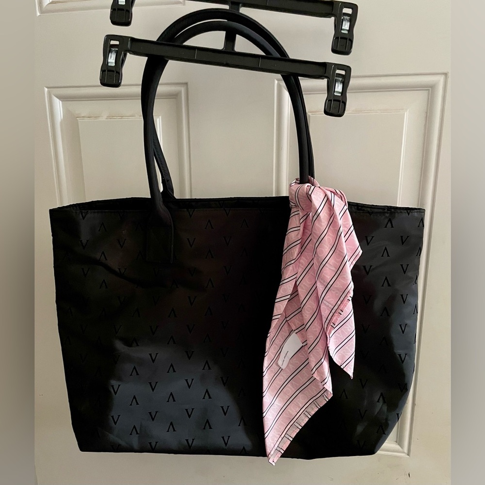 Black Victoria’s Secret Tote Bag with Pink Scarf